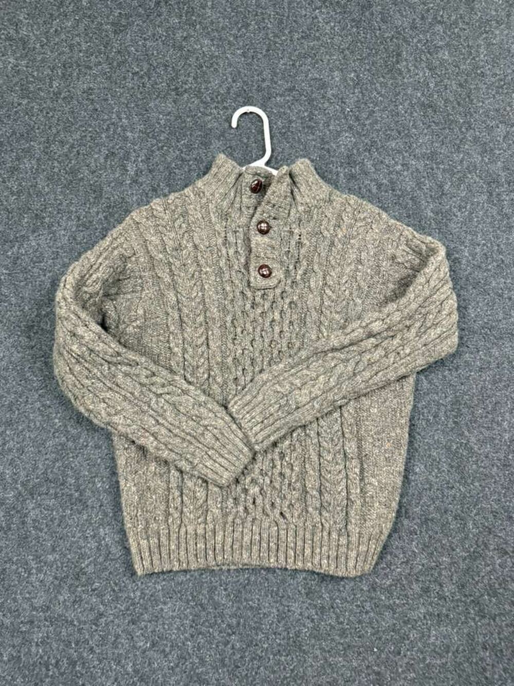 L.L.Bean Wool Cable Knit Mock Neck Sweater Men's M Gray Donegal